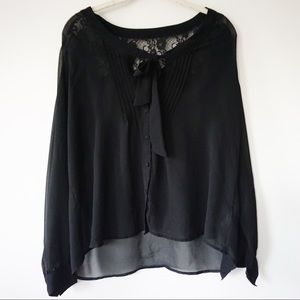 H&M | Sheer Black Bow Top/Blouse  w/ Lace Back